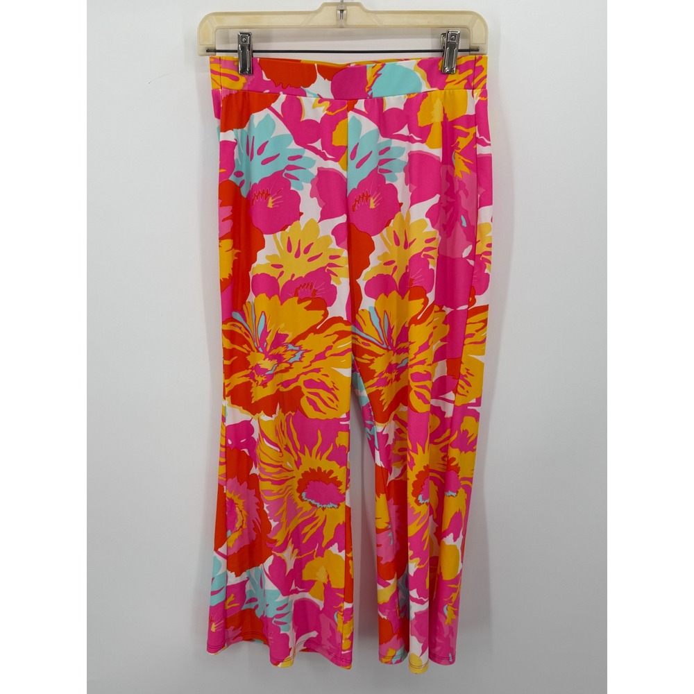 Jude Connally Pants Womens Small Pink Floral Wide Leg Crop High Rise Stretch USA